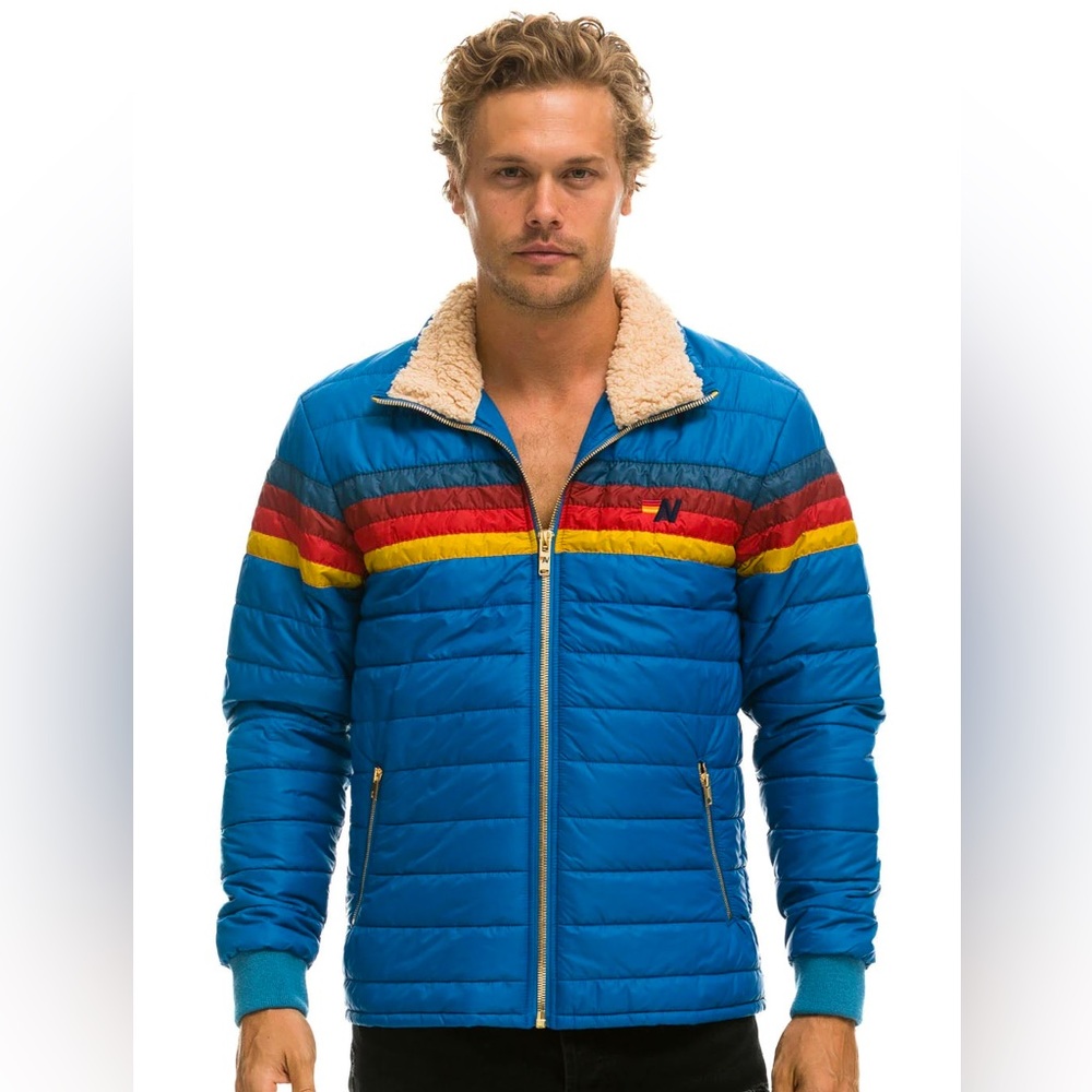 NWT UNISEX AVIATOR NATION 4 STRIPE JACKET - SNORKEL BLUE SIZE L